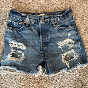 Levi's Dark Blue Distressed Jean Shorts